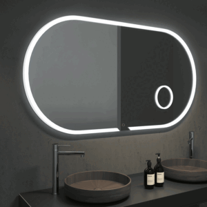 Espejo de baño Indiana elíptico con luz LED fría, espejo aumento x3 y antivaho - Imagen 2