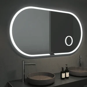 Espejo de baño Indiana elíptico con luz LED fría, espejo aumento x3 y antivaho, con espejo de aumento