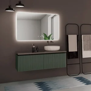 Espejo de baño Italia cuadrado retroiluminado con luz LED fría y antivaho, ambientado en baño