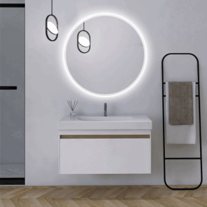 Espejo redondo Bélgica con luz LED fría y contorno arenado - Imagen 2