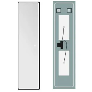 Espejo de baño New York rectangular con luz LED Triled y marco negro u oro cepillado, vista encendido y apagado