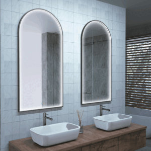 Espejo de baño Roma tipo capilla con luz LED perimetral y marco negro mate - Imagen 2