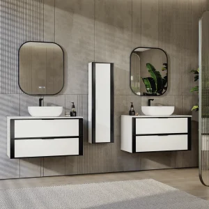 Lavabo sobre encimera Pool Solid Surface blanco con diseño ovalado, en blanco, ambientado en baño