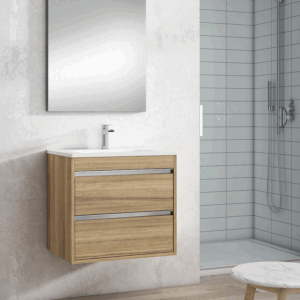 Mueble de baño Slider dos cajones suspendido con lavabo porcelánico