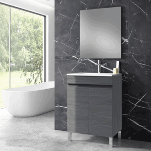Mueble de baño Stephanie con 2 puertas, patas y lavabo cerámico