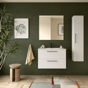 Mueble suspendido Silane dos cajones con tirador en negro mate y lavabo de porcelana - Imagen 3