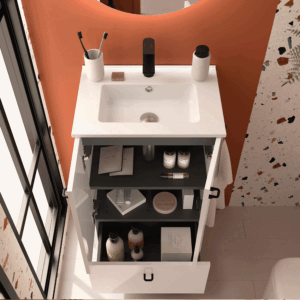Conjunto de baño Inara con 2 puertas, 1 cajón y lavabo porcelánico - Imagen 2