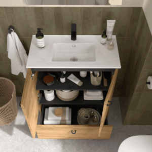 Conjunto de baño Inara con 2 puertas, 1 cajón y lavabo porcelánico - Imagen 4
