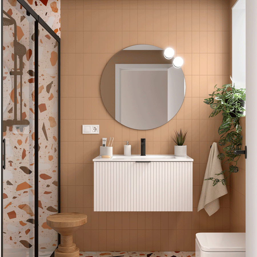 2-cajones-blanco Mueble de baño Biba con un cajón y lavabo porcelánico - Imagen 1