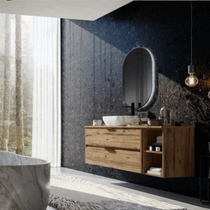 Mueble de baño Apolo con dos cajones suspendido y tapa de melamina para lavabo sobre encimera - Imagen 5