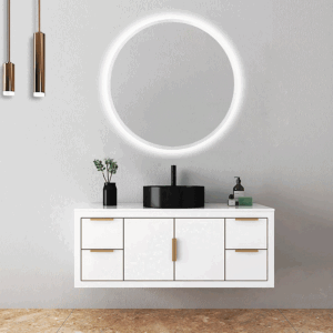 Espejo redondo Bélgica con luz LED fría y contorno arenado
