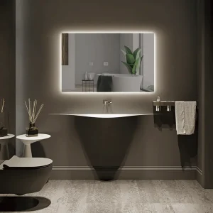 Espejo de baño Italia cuadrado retroiluminado con luz LED fría y antivaho, sobre lavabo de pie