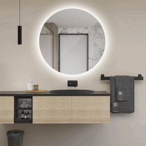 Espejo de baño Lisboa redondo retroiluminado con luz LED fría y antivaho