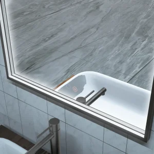 Espejo de baño Roma tipo capilla con luz LED perimetral y marco negro mate, detalle del marco