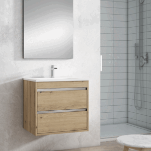 Mueble de baño Slider dos cajones suspendido con lavabo porcelánico - Imagen 4