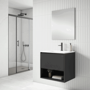 Mueble de baño suspendido Yera con lavabo cerámico y cajón con hueco abierto - Imagen 5