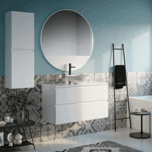 Mueble de baño Kalua suspendido con dos cajones y diseño moderno en lacado o melamina