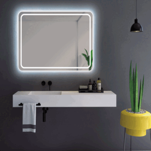 Espejo de baño Grecia cuadrado con cantos redondeados y luz LED frontal fría - Imagen 3