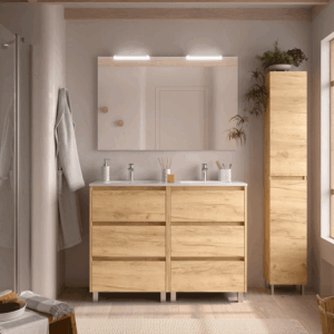 Mueble de baño Noja con 6 cajones, doble lavabo porcelánico y patas - Imagen 3