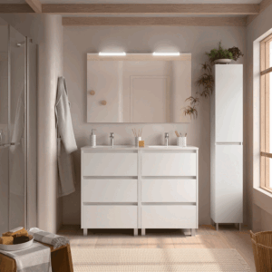 Mueble de baño Noja con 6 cajones, doble lavabo porcelánico y patas - Imagen 4