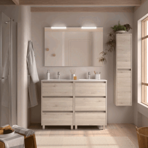Mueble de baño Noja con 6 cajones, doble lavabo porcelánico y patas - Imagen 5