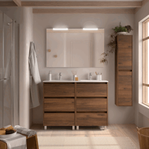 Mueble de baño Noja con 6 cajones, doble lavabo porcelánico y patas