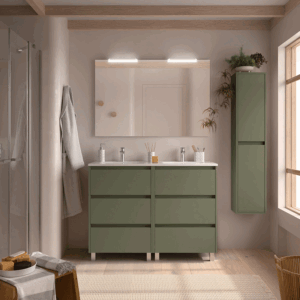 Mueble de baño Noja con 6 cajones, doble lavabo porcelánico y patas - Imagen 8
