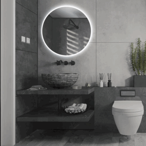Espejo de baño Londres redondo con contorno arenado y luz LED fría - Imagen 2