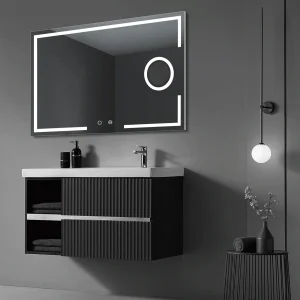 Espejo de baño Malta cuadrado con luz LED Triled y espejo aumento x5, ambientado en baño
