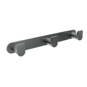 Percha triple de baño en acero inoxidable, en gris oscuro
