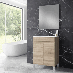 Mueble de baño Stephanie con 2 puertas, patas y lavabo cerámico - Imagen 5