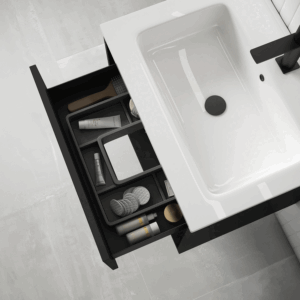 Mueble de baño suspendido Yera con lavabo cerámico y cajón con hueco abierto - Imagen 6