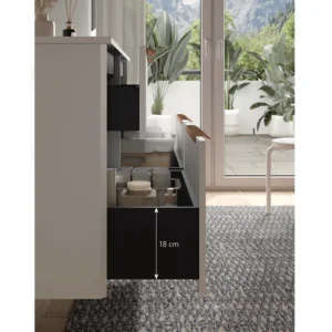 Conjunto de baño Luva 120 cm con doble lavabo porcelánico y cajón XL, ambientado en baño