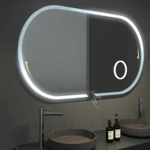 Espejo de baño Indiana elíptico con luz LED fría, espejo aumento x3 y antivaho, con espejo de aumento, vista 4