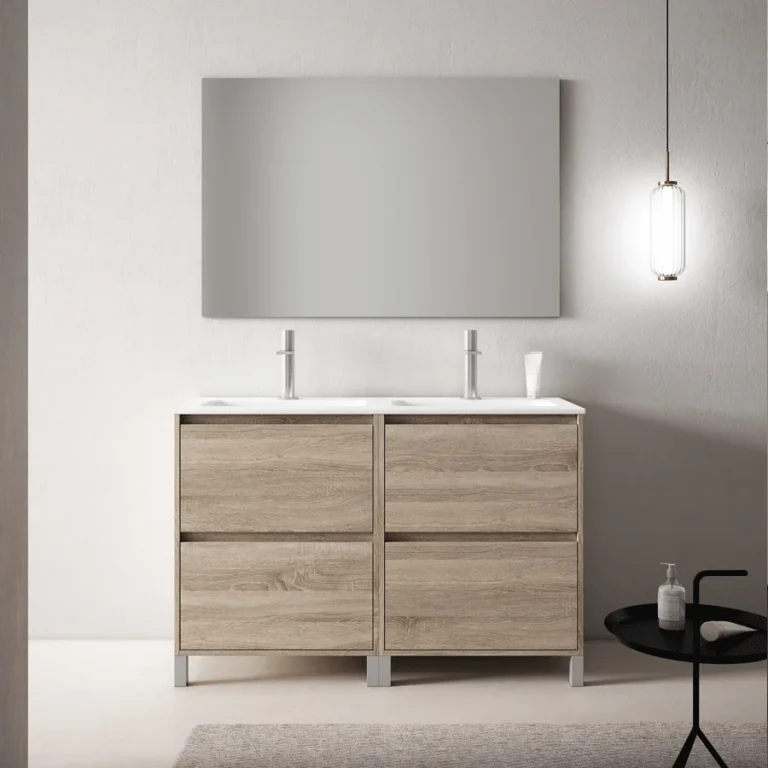 Mueble de baño Porto 4 cajones con patas y lavabo cerámico, en madera con espejo