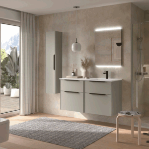 Conjunto de baño Luva 120 cm con lavabo porcelánico desplazado y cajón XL - Imagen 2