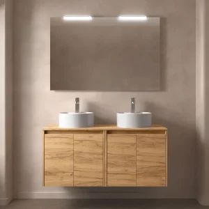 Mueble de baño suspendido Noja con tapa para lavabo sobre encimera, en madera, ambientado en baño