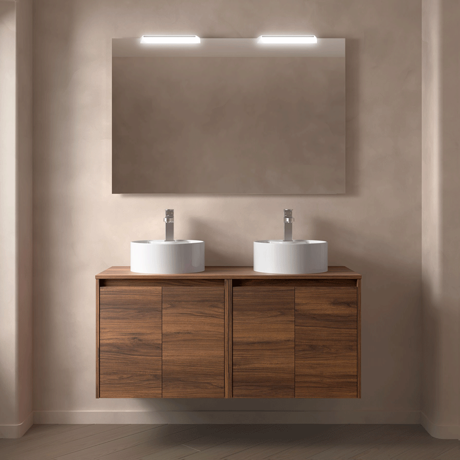 4-cajones-encimera-nogal Mueble de baño suspendido Noja con tapa para lavabo sobre encimera - Imagen 1