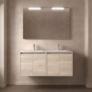 Mueble de baño suspendido Noja con doble lavabo porcelánico y 4 puertas - Imagen 6