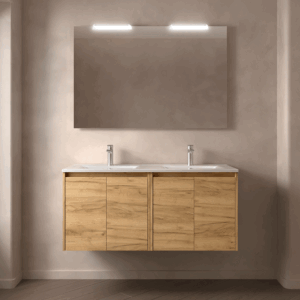 Mueble de baño suspendido Noja con doble lavabo porcelánico y 4 puertas - Imagen 4