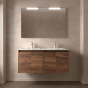 Mueble de baño suspendido Noja con doble lavabo porcelánico y 4 puertas - Imagen 3