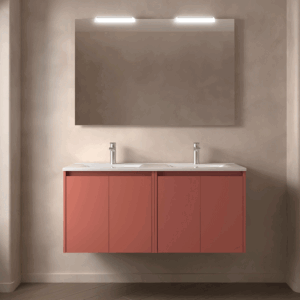 Mueble de baño suspendido Noja con doble lavabo porcelánico y 4 puertas