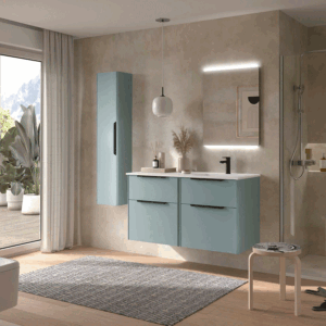 Conjunto de baño Luva 120 cm con lavabo porcelánico desplazado y cajón XL