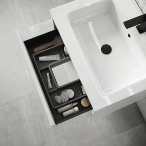 Mueble de baño suspendido Yera con lavabo cerámico y cajón con hueco abierto - Imagen 4