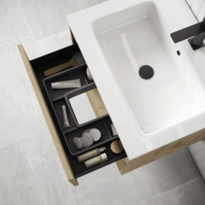Mueble de baño suspendido Yera con lavabo cerámico y cajón con hueco abierto - Imagen 2