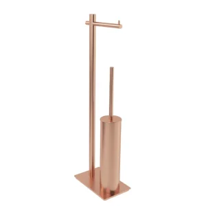 Escobillero con portarrollos de baño en acero inoxidable, en oro rosa