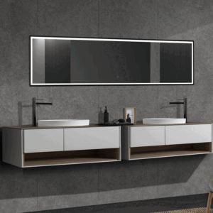 Espejo de baño New York rectangular con luz LED Triled y marco negro u oro cepillado