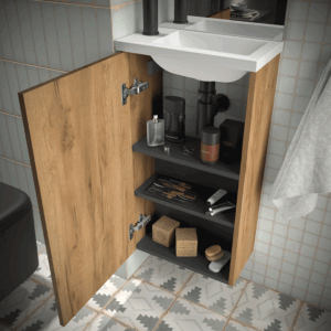 Conjunto de baño Marville con una puerta, lavabo micro de carga mineral y espejo incluido - Imagen 4