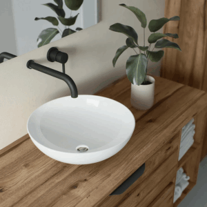Mueble de baño Apolo con dos cajones suspendido y tapa de melamina para lavabo sobre encimera - Imagen 7