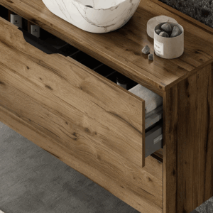 Mueble de baño Apolo con dos cajones suspendido y tapa de melamina para lavabo sobre encimera - Imagen 6
